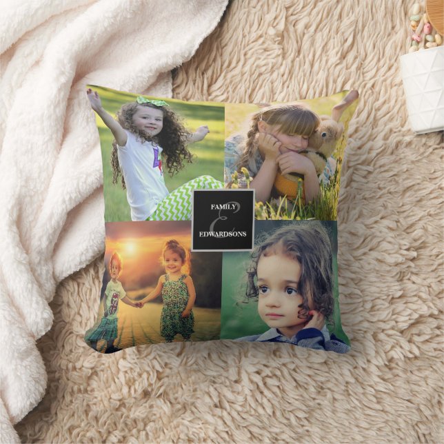 Create your own family photo collage monogrammed throw pillow (Blanket)