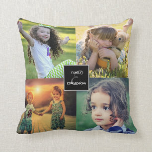 Create your own family photo collage monogrammed throw pillow