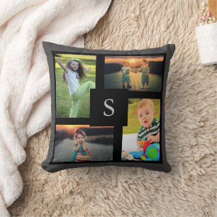 Create your own family photo collage monogrammed throw pillow