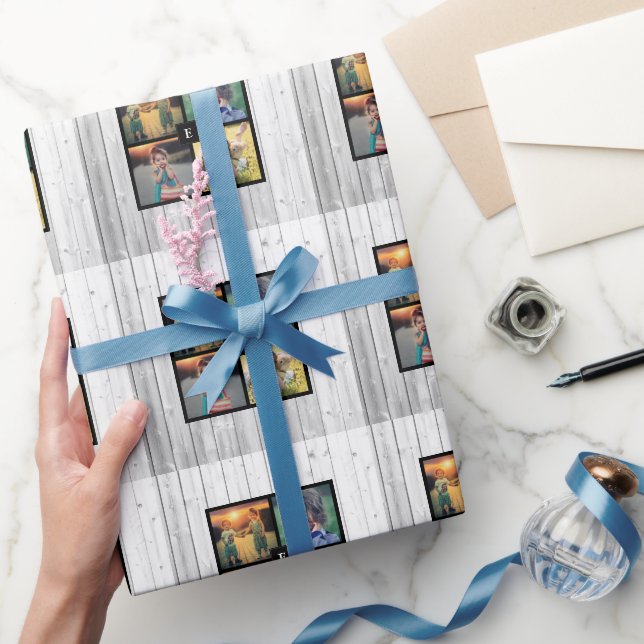 Create your own family photo collage monogrammed wrapping paper (Gifting)