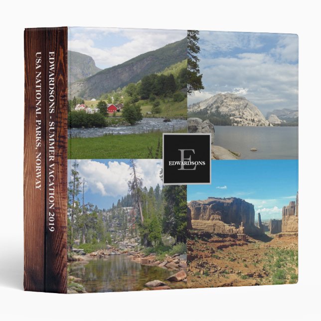 Create your own family photo collage rustic wood 3 binder (Front/Spine)