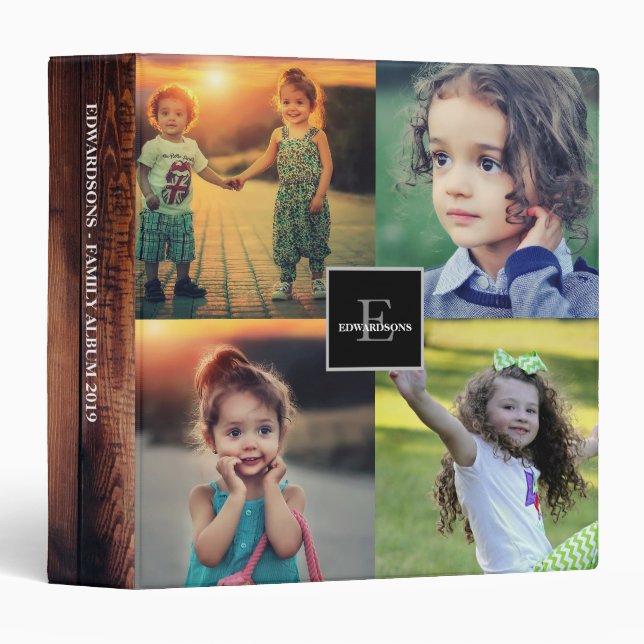 Create your own family photo collage rustic wood binder (Front/Spine)