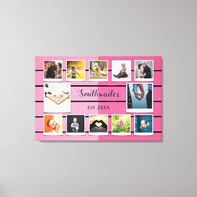 Create Your Own Family Photo Collage Template Pink Canvas Print (Front)