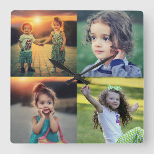 Create your own family photo collage trendy square wall clock