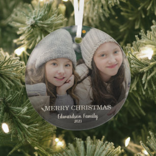 Create your own family photo Merry Christmas Glass Ornament