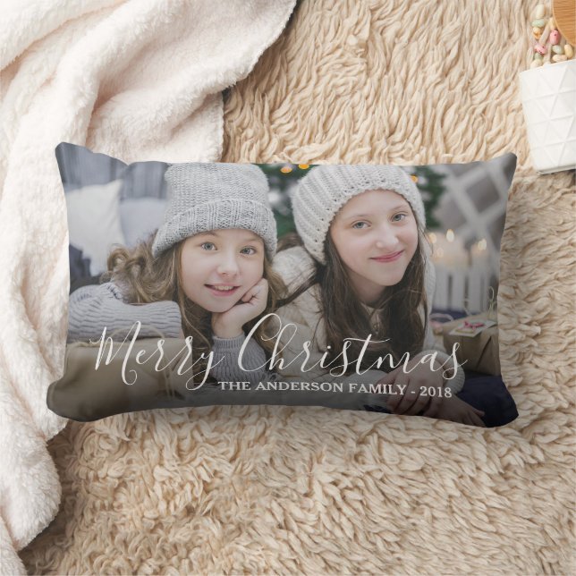 Create your own family photo Merry Christmas Lumbar Pillow (Blanket)