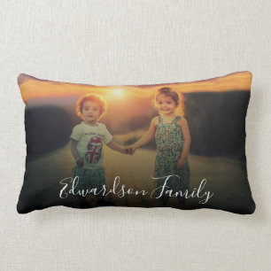 Create your own family photo monogrammed lumbar pillow