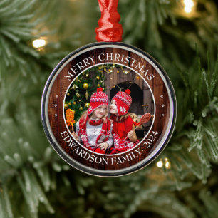 Create your own family photo personal Christmas Metal Ornament