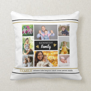 Create Your Own Family Quote 8 Photo Collage Throw Pillow