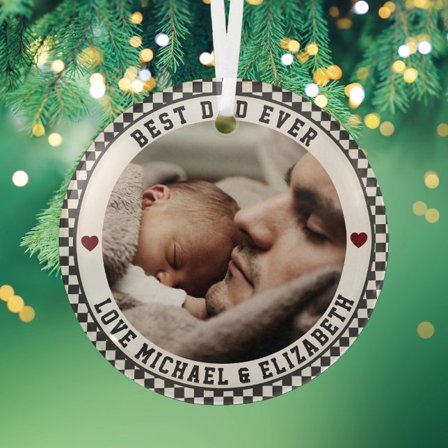 Create Your Own Father's Day Best Dad Ever Photo Glass Ornament (Creator Uploaded)