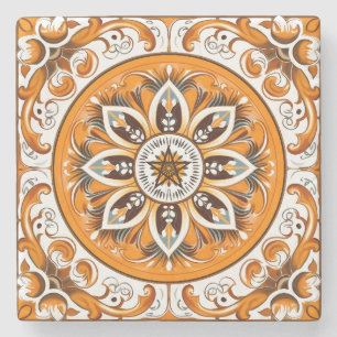Create Your Own Faux Painted Orange Mandala Flower Stone Coaster