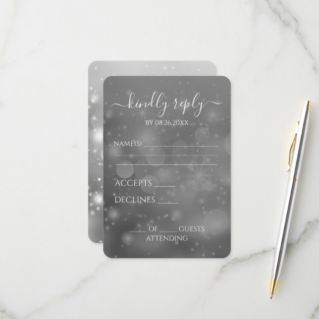 Create Your Own Festive Sparkle Bokeh Background RSVP Card (Front/Back In Situ)