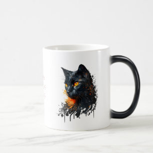 Create Your Own Fiery Black Cat Bust Magic Mug