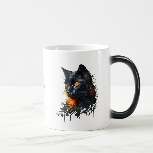 Create Your Own Fiery Black Cat Bust Magic Mug (Right)