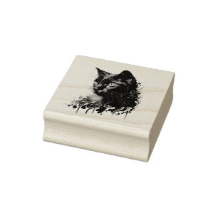 Create Your Own Fiery Black Cat Bust Rubber Stamp