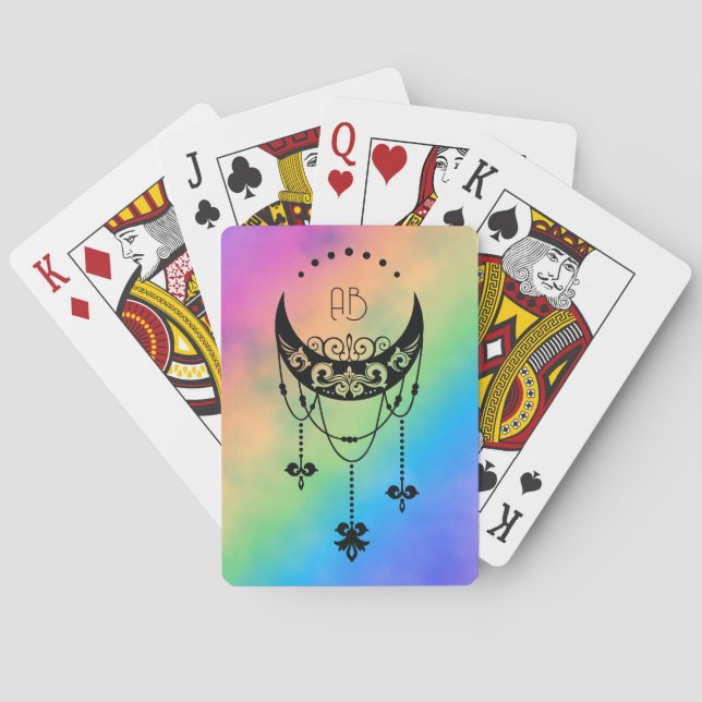 Create Your Own Filigree Boho Moon Silhouette Playing Cards (Back)