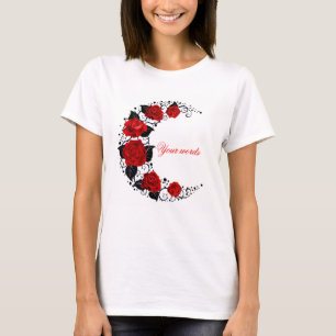 Create Your Own Filigree Crescent Moon & Red Roses T-Shirt