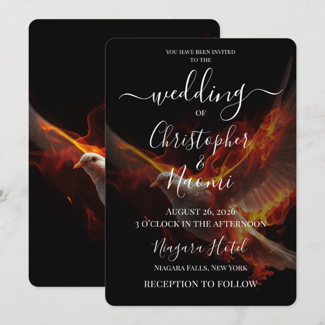 Create Your Own Fire Dove Wedding Invitation (Front/Back)