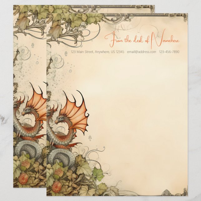 Create Your Own Fire Dragon Garden Stationery (Front/Back)