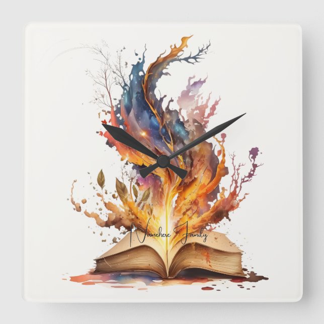 Create Your Own Fire Grimoire Square Wall Clock (Front)