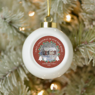 Create your own First Christmas in new home photo Ceramic Ball Christmas Ornament
