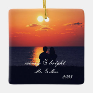 Create your own First Christmas Married photo Ceramic Ornament