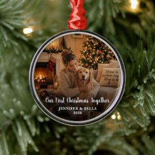Create your own First Christmas Together dog photo Metal Ornament