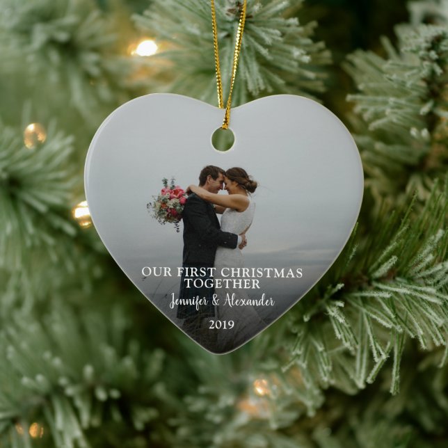Create your own First Christmas Together photo Ceramic Ornament (Tree)