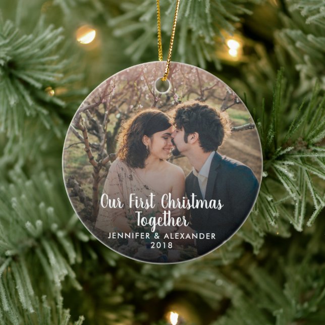 Create your own First Christmas Together photo Ceramic Ornament (Tree)