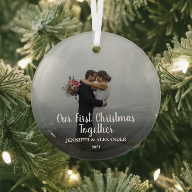 Create your own First Christmas Together photo Glass Ornament (Insitu)