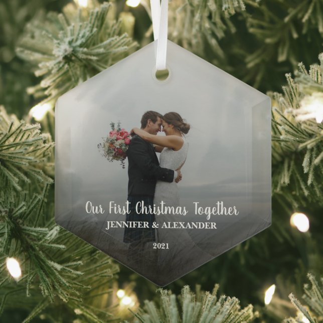Create your own First Christmas Together photo Glass Ornament (Insitu)