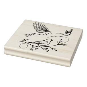 Create Your Own Floral BIrds Tree Branch Moon Rubber Stamp