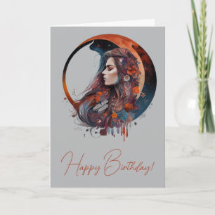 Create Your Own Floral Boho Autumn Moon Holiday Card