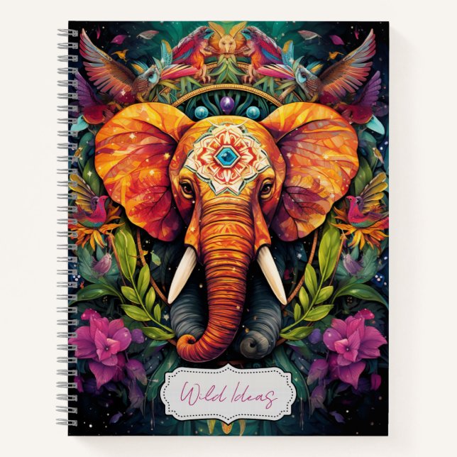 Create Your Own Floral Boho Elelphant Totem Animal Notebook (Front)