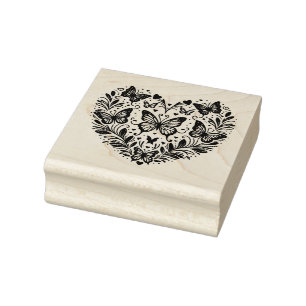 Create Your Own Floral Butterflies Love Heart Rubber Stamp
