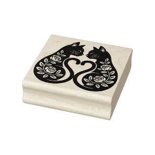 Create Your Own Floral Cats Heart Roses Rubber Stamp