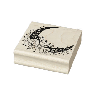 Create Your Own Floral Crescent Moon Rubber Stamp