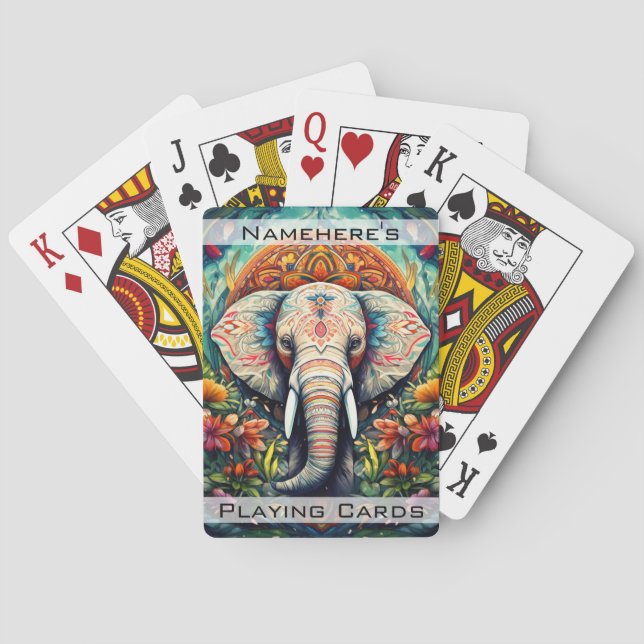 Create Your Own Floral Elephant Mandala Playing Cards (Back)