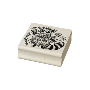 Create Your Own Floral Fairy Raccoon Rubber Stamp