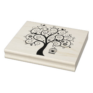 Create Your Own Floral Filigree Love Bird Tree Rubber Stamp
