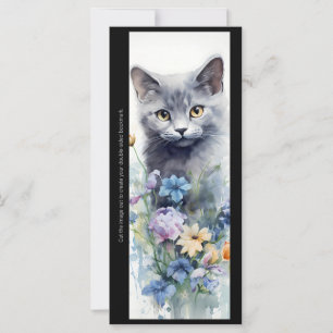 Create Your Own Floral Grey Kitten Bookmark Card
