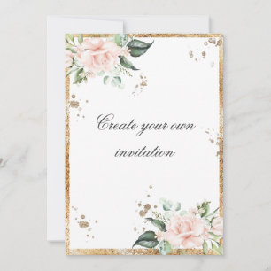 Create Your Own Floral Pink Gold Script Wedding Invitation