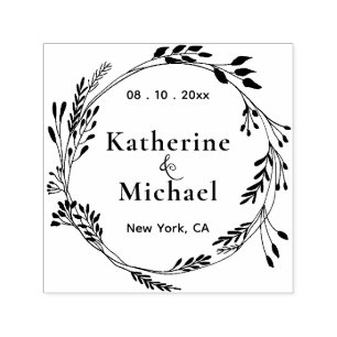 Create Your Own Floral Round Save The Date Wedding Self-inking Stamp