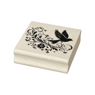 Create Your Own Floral Songbird Rubber Stamp