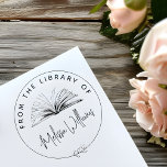 Create your own 'From the Library of' Bookplate Rubber Stamp<br><div class="desc">Elevate your book collection with our chic wooden bookplate stamp, perfect for book lovers, teachers, and librarians. This elegant wooden art stamp features a hand-drawn open book illustration surrounded by a circular border with a botanical leaf motif, creating a timeless design. The circular frame includes "From the library of" in...</div>