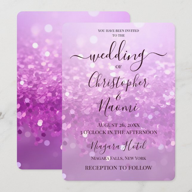 Create Your Own Fuchsia Glitter Invitation (Front/Back)