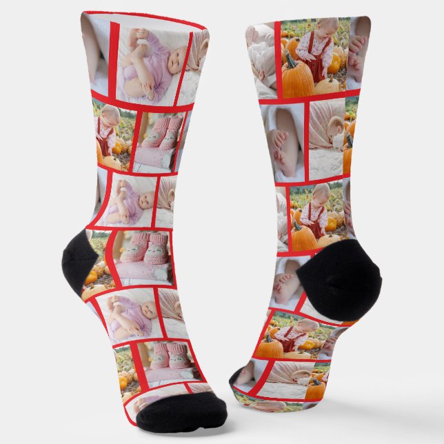 Create your own Fun 5-photo collage Crew  Socks (Angled)