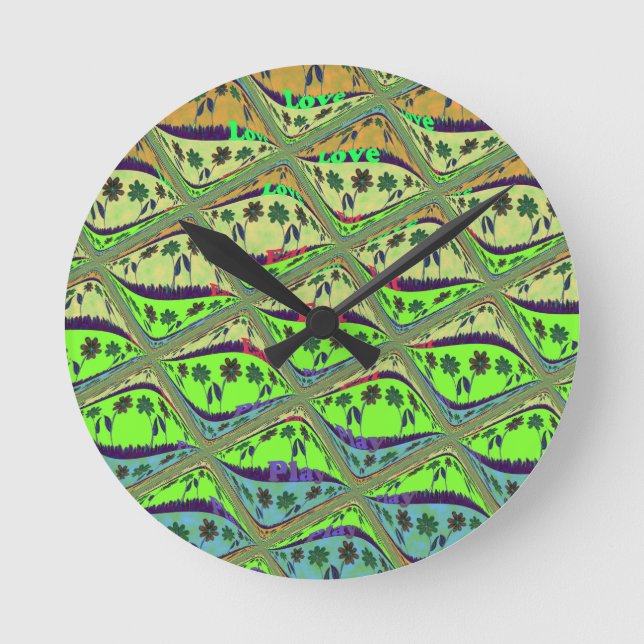 Create Your Own Fun Retro Lovely Floral Island  Round Clock (Front)
