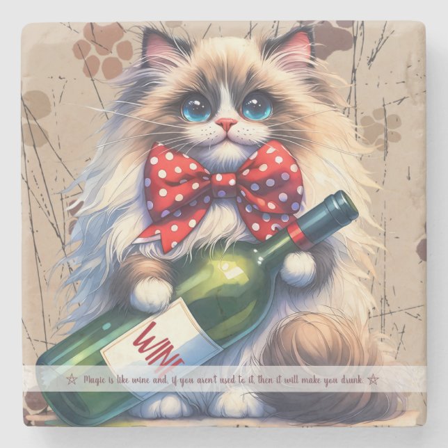 Create Your Own Funny Mr Kitty Birman Cat Wine Stone Coaster (Front)