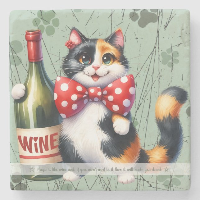 Create Your Own Funny Mr Kitty Happy Calico Wine Stone Coaster (Front)
